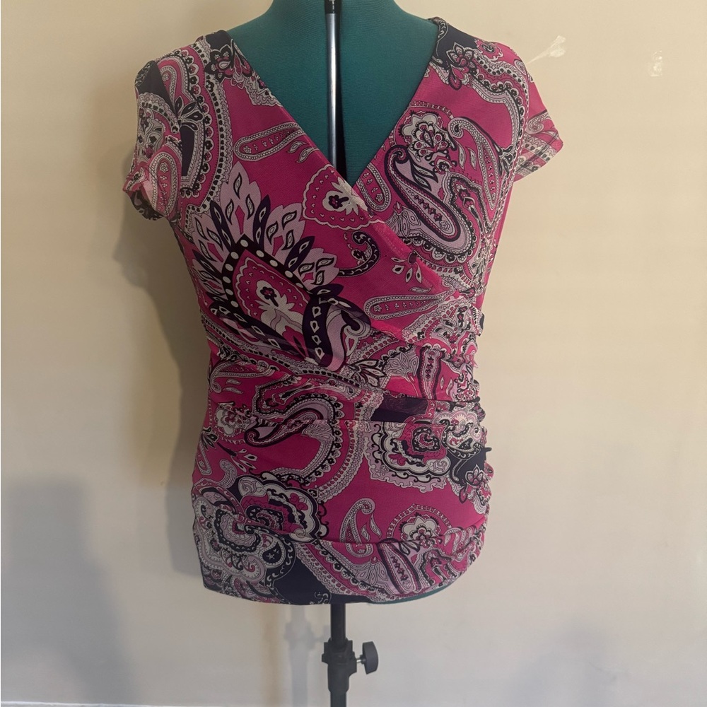 INC International Concepts Pink Wrap Cap Sleeve Blouse